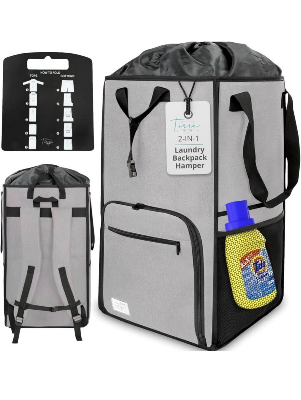 Terra Home Extra Large 2-in-1 Laundry Backpack Hamper